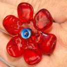 Pearly Red Flower Ring - Lampwork Jewelry - Lampwork Ring - Glass Bead Jewelry