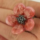 Pearly Pink Flower Ring - Lampwork Jewelry - Lampwork Ring - Glass Bead Jewelry