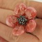Pearly Pink Flower Ring - Lampwork Jewelry - Lampwork Ring - Glass Bead Jewelry