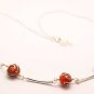 Pearly Orange Ball Necklace - Lampwork Jewelry - Lampwork Necklace - Dot Jewelry - Tube Jewelry