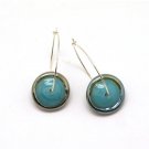 Turquoise & Silver Circle Earrings - Lampwork Earrings - Geometric Jewelry