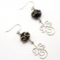 Pearly Black & Silver Long Earrings - Lampwork Earrings - Elegant Earrings