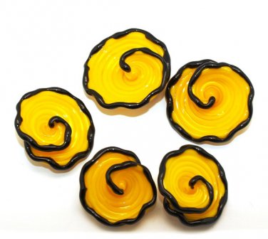 Lampwork Yellow Flower Bead (5) SRA - DIY Jewelry - Spiral Beads - Floral Beads - Yellow Beads