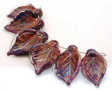 Lampwork Multicolor Leaf Beads (6) SRA - DIY Jewelry - Jewelry Supplies - Floral Beads