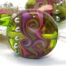 Green Metallic Stones Lampwork Button Beads (6) SRA - DIY Jewelry - Jewelry Supplies