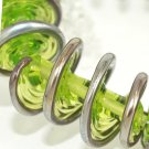Lampwork Green and Silver Spiral Beads (5) SRA - DIY Jewelry - Jewelry Supplies - Handmade Beads