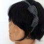 Hair bow headband, 80s satin (black with white dots)