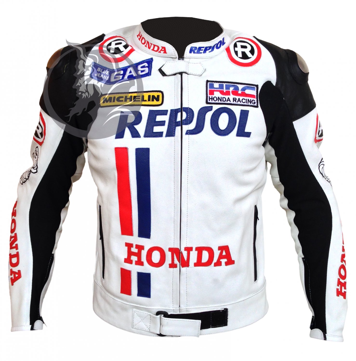 Honda Repsol White Motorbike Racing Leather Jacket with CE Armor | Custom Made