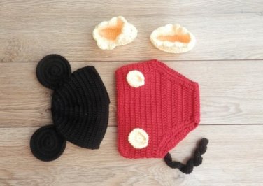 free shipping Mickey Mouse baby photo prop baby clothes knitted baby photo prop