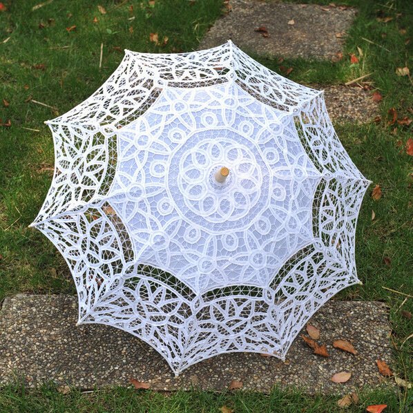 free shipping Exquisite White/Ivory Battenburg Lace Wedding Parasol Umbrella Bridal Shower