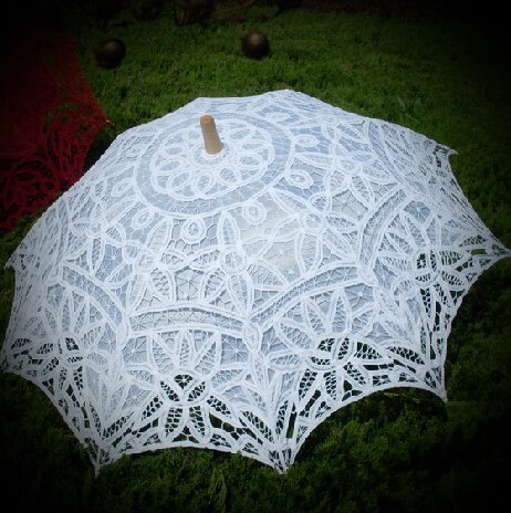 free shipping Exquisite White/Ivory Battenburg Lace Wedding Parasol Umbrella Bridal Shower