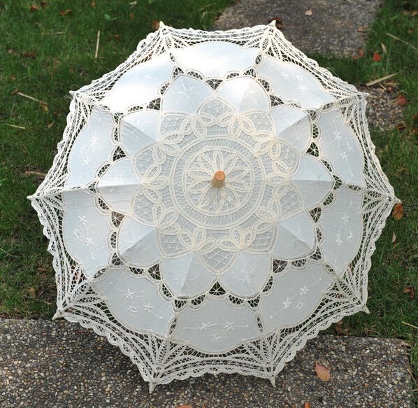 free shipping Exquisite White/Ivory Battenburg Lace Wedding Parasol Umbrella Bridal Shower