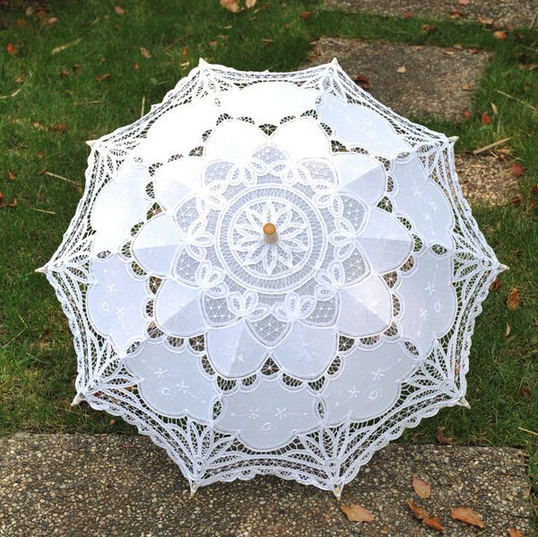free shipping Exquisite White/Ivory Battenburg Lace Wedding Parasol Umbrella Bridal Shower