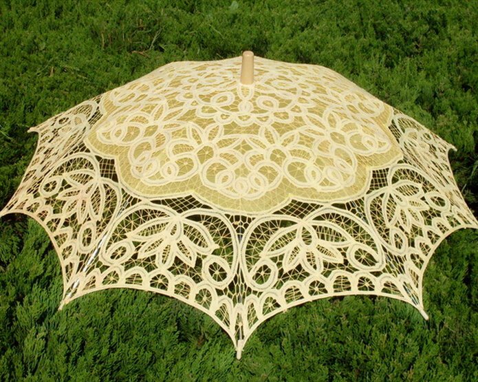 free shipping Exquisite White/Ivory Battenburg Lace Wedding Parasol Umbrella Bridal Shower