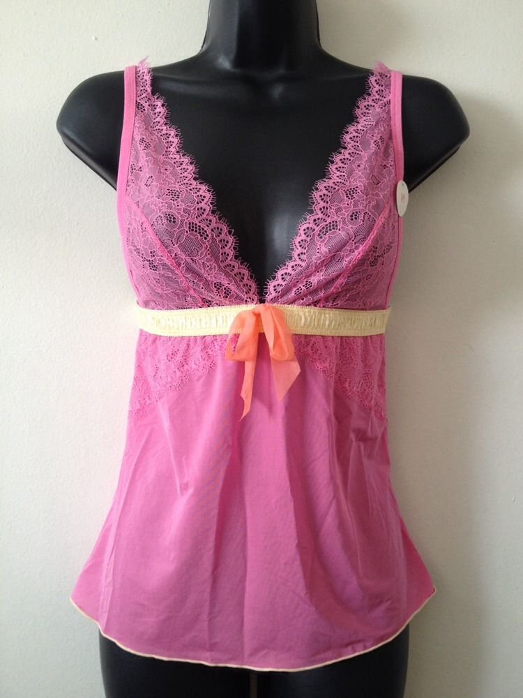 COSMOPOLITAN Sweet & Sexy Lace Ribbon Sheer Camisole NWT Sz M Pink ...