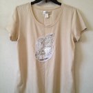 CHRISTOPHER & BANKS Embellished Tee Knit Top Shirt NWT Sz M Beige Ivory Seashell