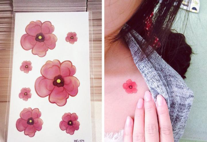 RED FLOWER Waterproof Removable Temporary Tattoo Body Arm Art Sticker
