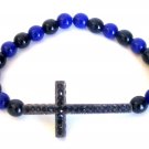 Men's Crystal Cross Bead Bracelet(Blu/Blk)