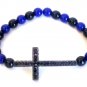 Men's Crystal Cross Bead Bracelet(Blu/Blk)