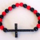Men's Crystal Cross Bead Bracelet(Rd/Blk)
