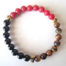 Men's Triple Threat Gemstone Bracelet-Onyx,Red Jade,Tigereye