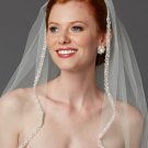 Rhinestone Edge Fingertip Wedding Veil - Ivory