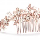 Brushed Rose Gold, Ivory Pearl Wedding Comb