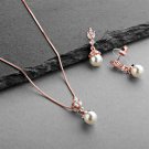 Cubic Zirconia Pearl Drop Vintage Wedding Necklace Set - Rose Gold
