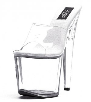 821-VANITY, 8" Stiletto Heel Stripper Mule in Clear/Clear Size 6 (US)