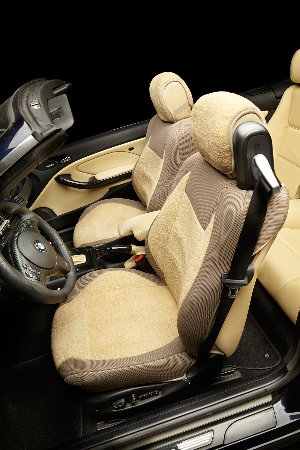 MIX COTTON TOWEL & SYNTHETIC TWO FRONT CAR SEAT COVERS (Fits BMW 3 E46 CONVERTIBLE)