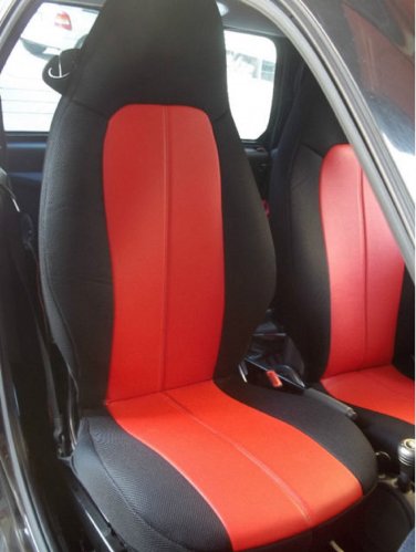 Fits SMART ROADSTER MIX LEATHERETTE & SYNTHETIC TWO RED/BLACK CUSTOM CAR SEAT COVERS
