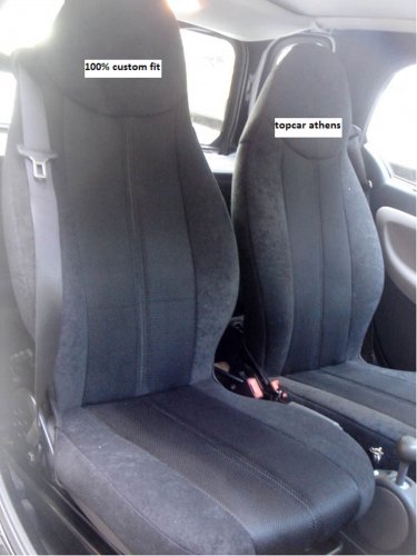 Fits SMART FORTWO 1998-2007 450 TWO  FRONT CUSTOM SYNTHETIC AND VELOUR BLACK CAR SEAT COVERS
