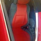 MIX LEATHERETTE & SYNTHETIC TWO FRONT RED/GRAY CAR SEAT COVERS (Fits BMW E64 CONVERTIBLE)