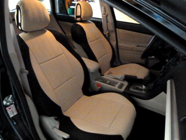 TWO FRONT CUSTOM BEIGE/BLACK VELOUR SYNTHETIC CAR SEAT COVERS (Fits SUBARU XV CROSSTREK)