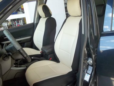 MIX LEATHERETTE & SYNTHETIC TWO FRONT SUGAR/BLACK CAR SEAT COVERS (Fits MERCEDES E-Class 1995-2002)