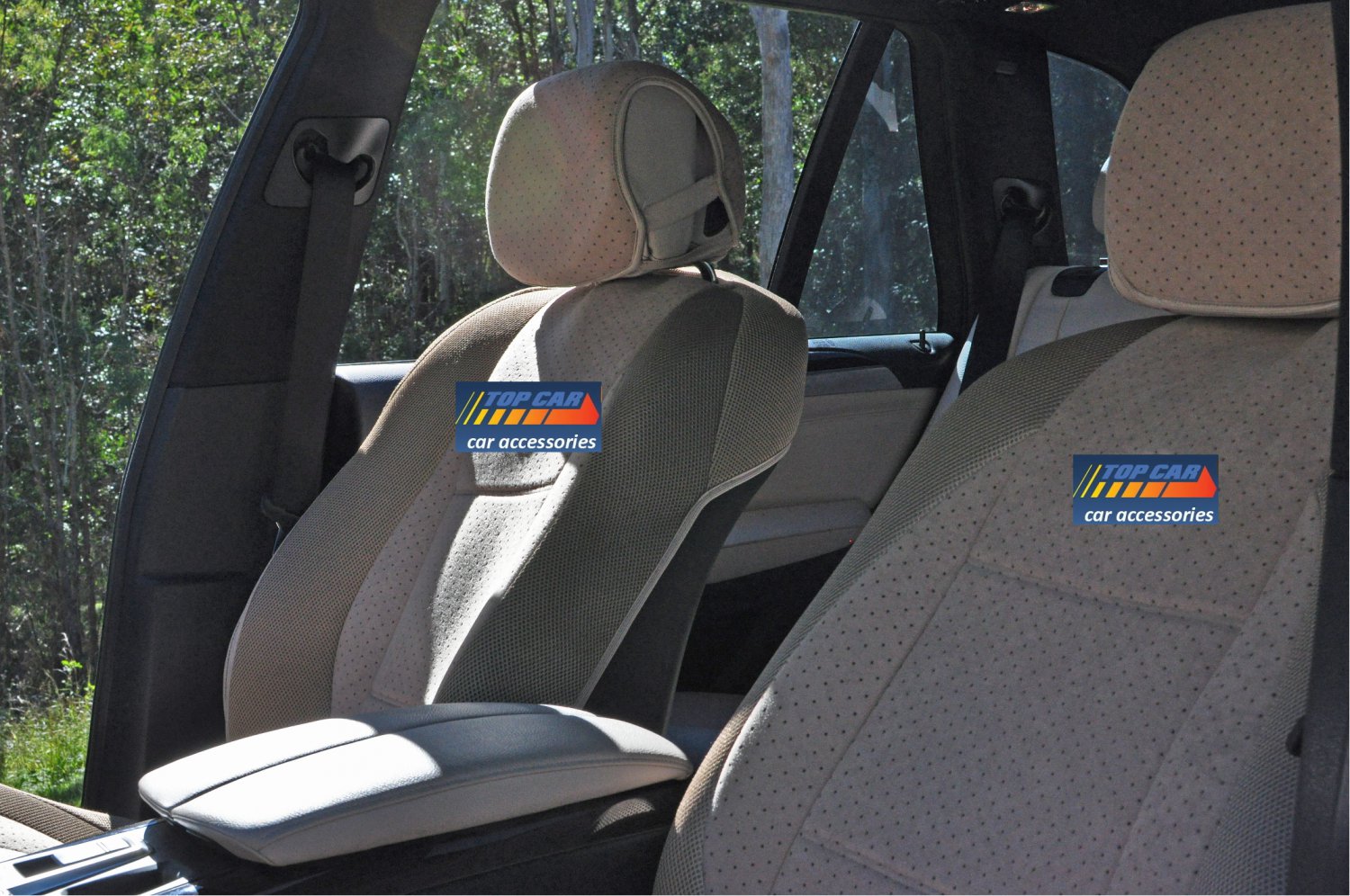 TWO FRONT CUSTOM SYNTHETIC VELOUR BEIGE CAR SEAT COVERS (Fits BMW X5 19992006)