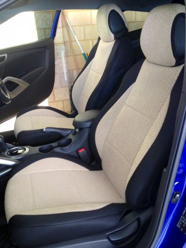 VW GOLF 2009-2013 5 DRS MK6 TWO FRONT CUSTOM BEIGE/BLACK VELOUR SYNTHETIC CAR SEAT COVERS