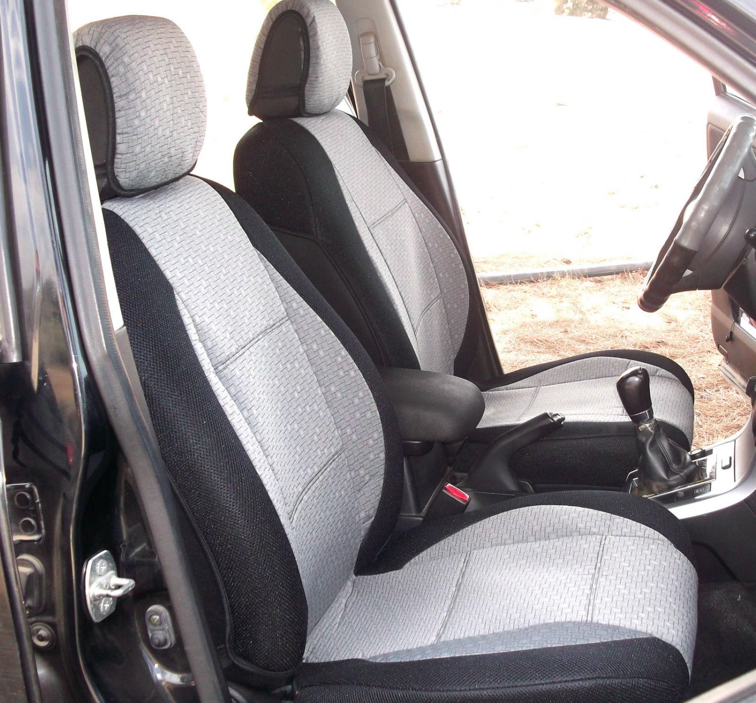 Two Front Fancy Cotton & Synthetic Gray Black (K46) Car Seat Covers
