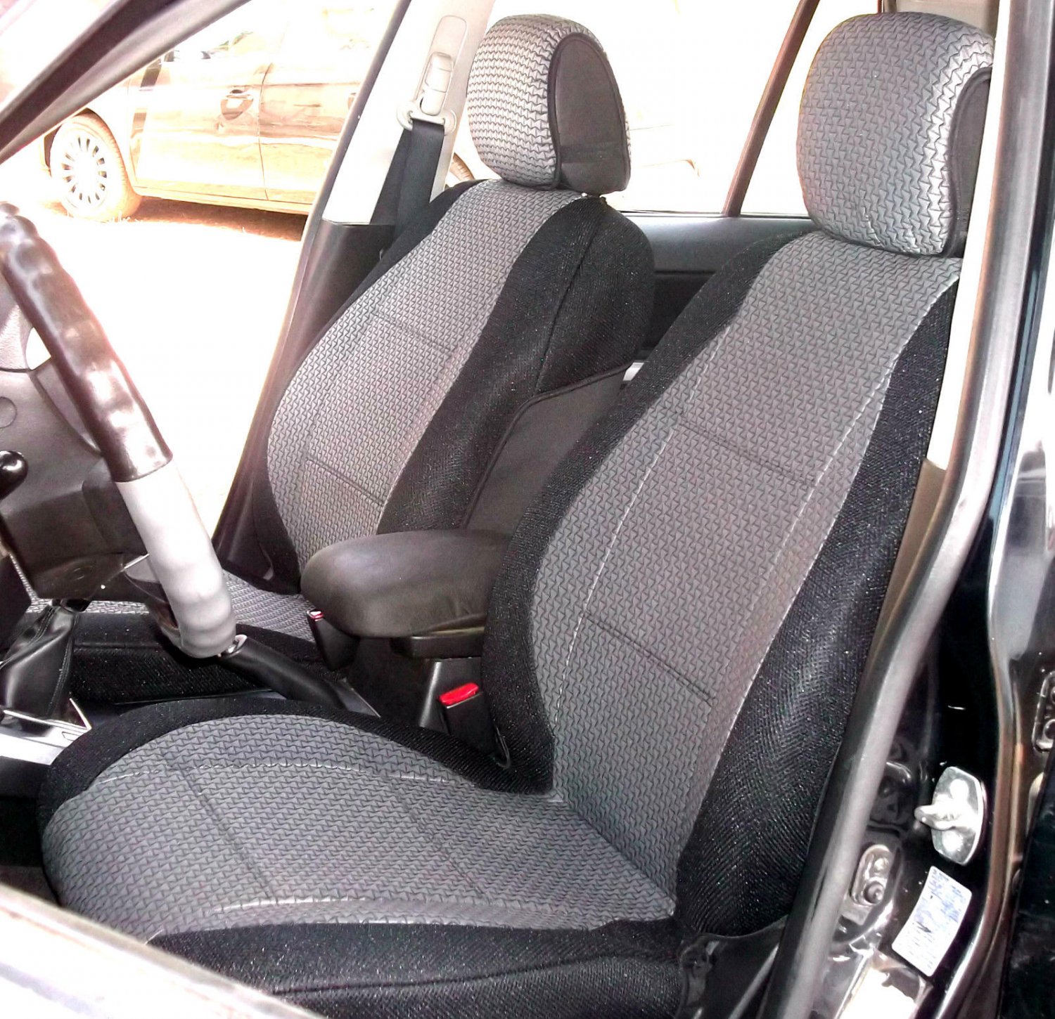 Two Front Fancy Cotton & Synthetic Gray Black (K41) Car Seat Covers