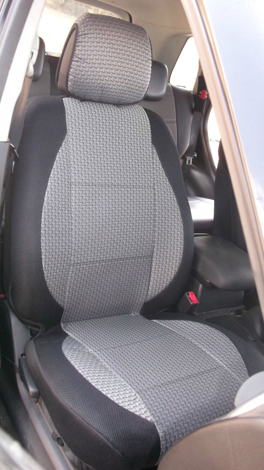 Two Front Fancy Cotton & Synthetic Gray Black (K41) Car Seat Covers