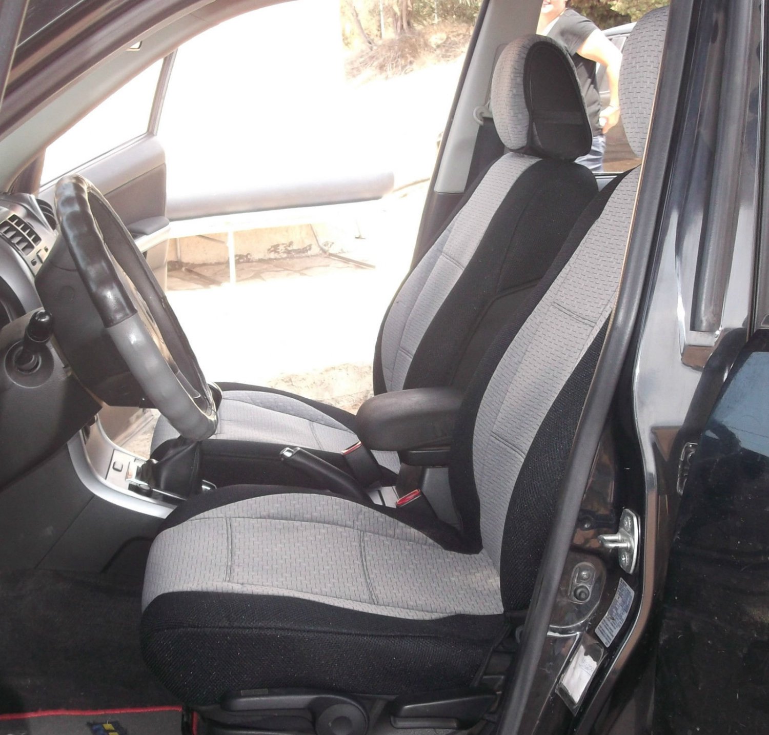 Two Front Grey Black Fancy Cotton & Synthetic (K46) Car Seat Covers