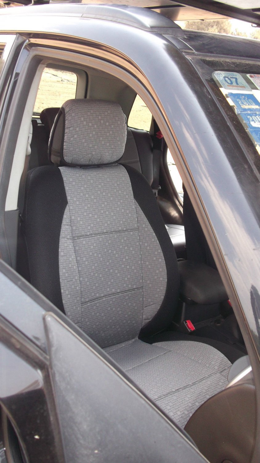 Two Front Grey Black Fancy Cotton & Synthetic (K46) Car Seat Covers (Fits AUDI A6 2011....)
