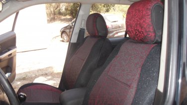 Peugeot 407 4/5 doors two Front Fancy Cotton & Synthetic Red Black (K45) Car Seat Covers