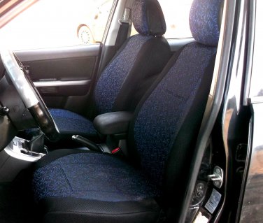 Peugeot 407 4/5 doors two Front Fancy Cotton & Synthetic Blue/Black (K44) Car Seat Covers