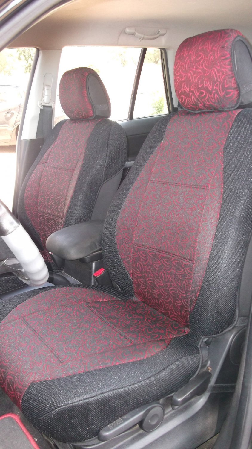 Two Front Fancy Cotton Red Black (K45) Car Seat Covers Two Front Fancy Cotton Red Black (K45) Car Seat Covers