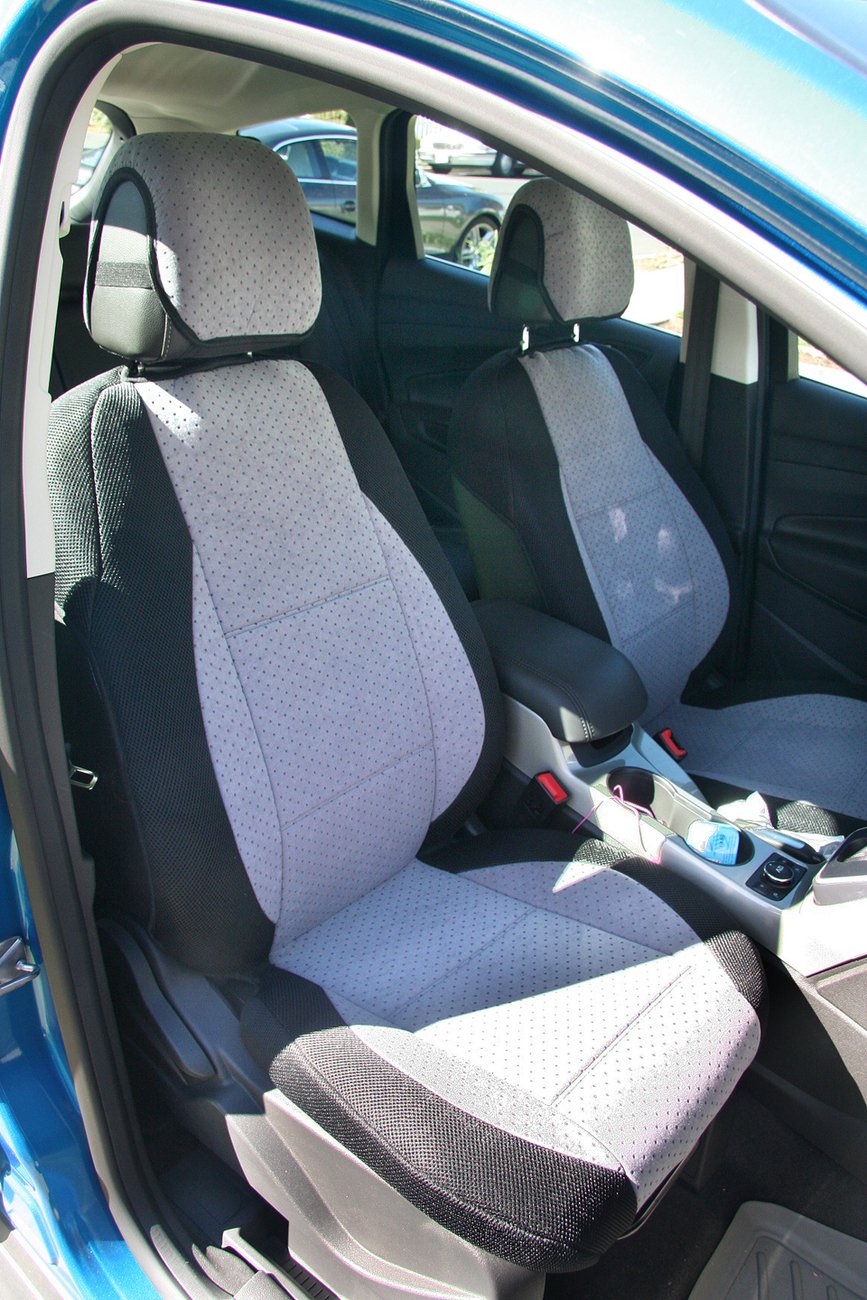 TWO FRONT CUSTOM VELOUR GRAY BLACK CAR SEAT COVERS (Fits MERCEDES C ...