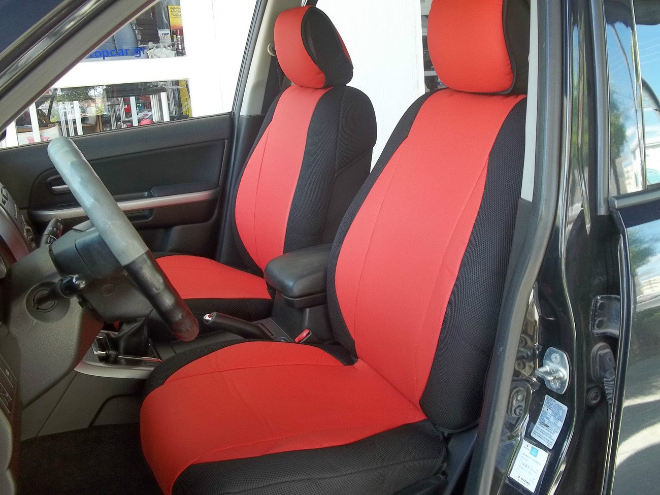 SUBARU IMPREZA 2012..... MIX LEATHERETTE & SYNTHETIC TWO FRONT CUSTOM RED BLACK CAR SEAT COVERS
