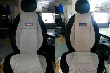 GRAY COTTON & BLACK SYNTHETIC TWO FRONT CUSTOM CAR SEAT COVERS (Fits NEW MINI 2001-...)