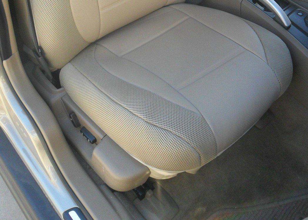 MIX LEATHERETTE & SYNTHETIC TWO FRONT TAN CAR SEAT COVERS (Fits BMW E46