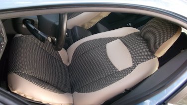 MIX TWO FRONT TAN LEATHERTTE & TAN BLACK FISHNET CAR SEAT COVERS fits VOLVO S40 V40 S60 S70 V70 S80